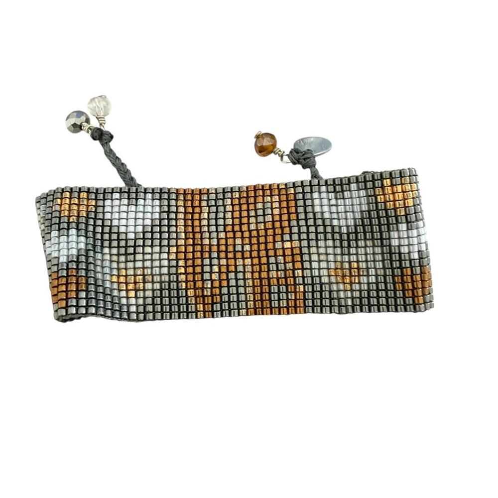 Mishky Wide Friendship Bracelet LOVE grey gold tones